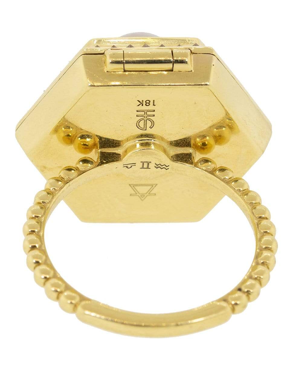 HARWELL GODFREY-Pearl Top Lapis and Diamond Poison Ring-YELLOW GOLD