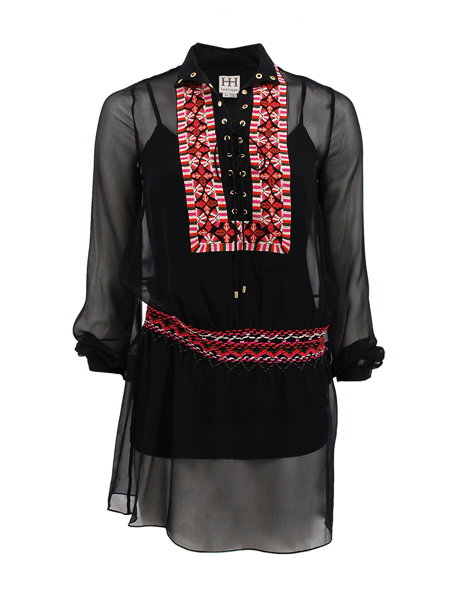 HAUTE HIPPIE-Lace Up Threadwork Dress-