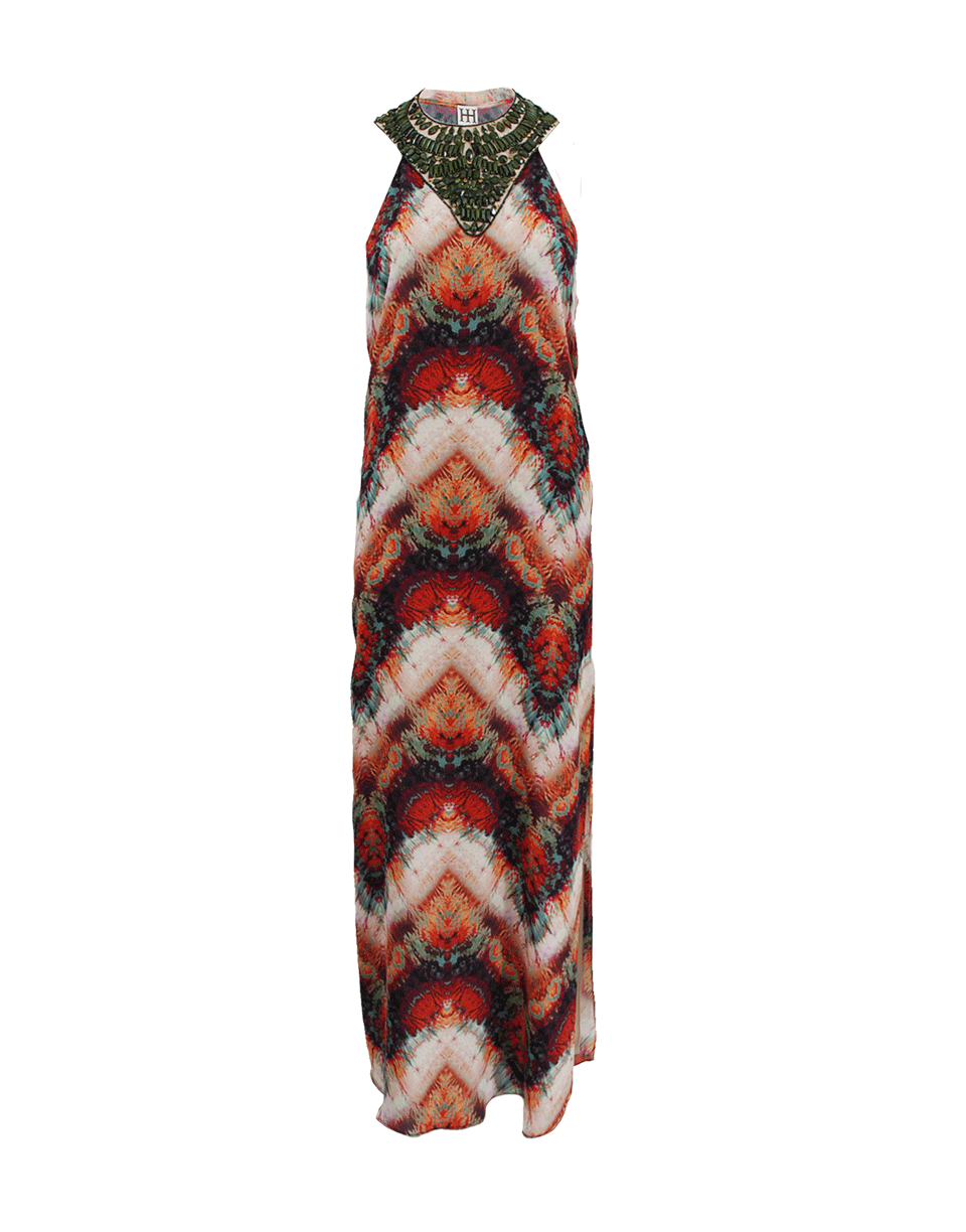 HAUTE HIPPIE-Beaded Neckline Maxi Dress-