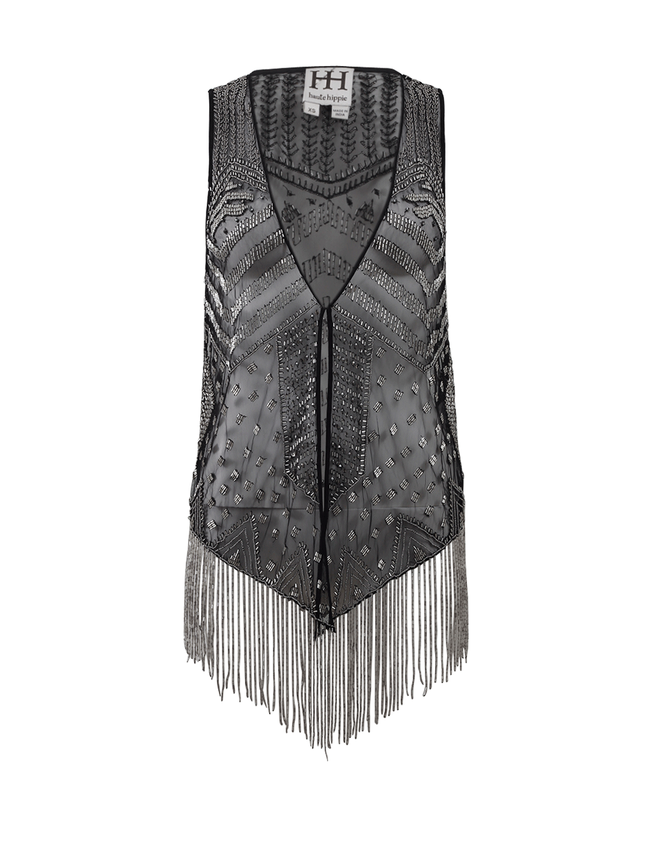 HAUTE HIPPIE-Beaded Fringe Vest-