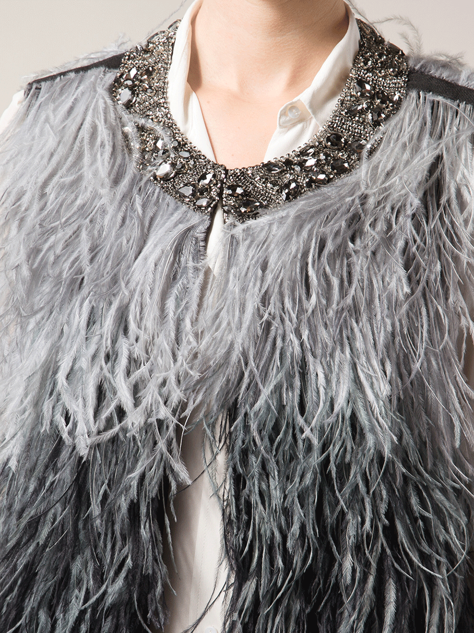HAUTE HIPPIE-Ostrich Ombre Feather Vest-CHARCOAL