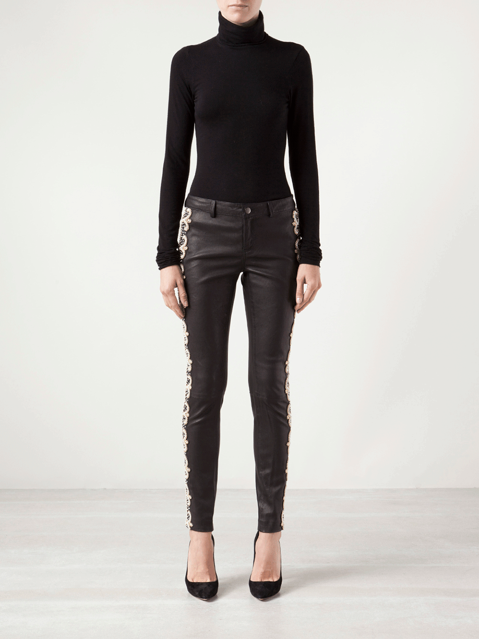 HAUTE HIPPIE-Pearl Embellished Leather Pants-
