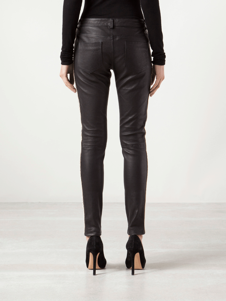 HAUTE HIPPIE-Pearl Embellished Leather Pants-