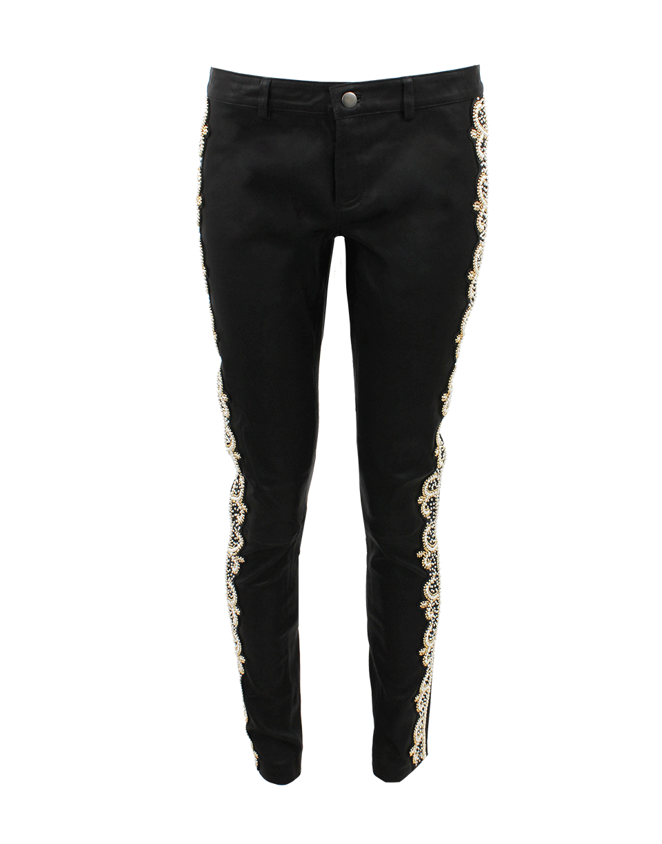 HAUTE HIPPIE-Pearl Embellished Leather Pants-
