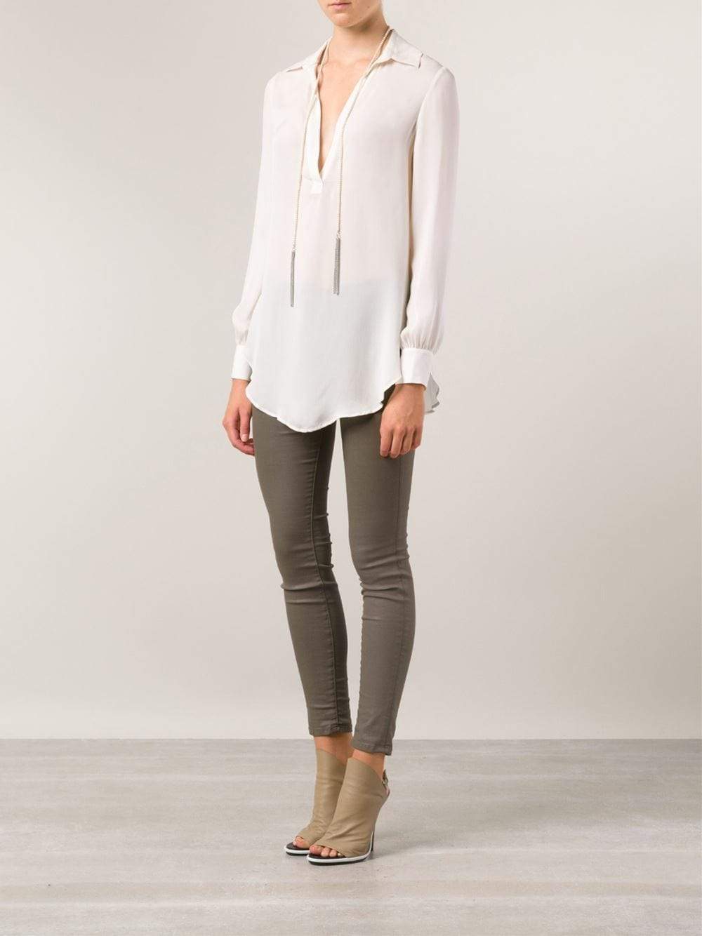 HAUTE HIPPIE-Blouse With Pearl Lariat-