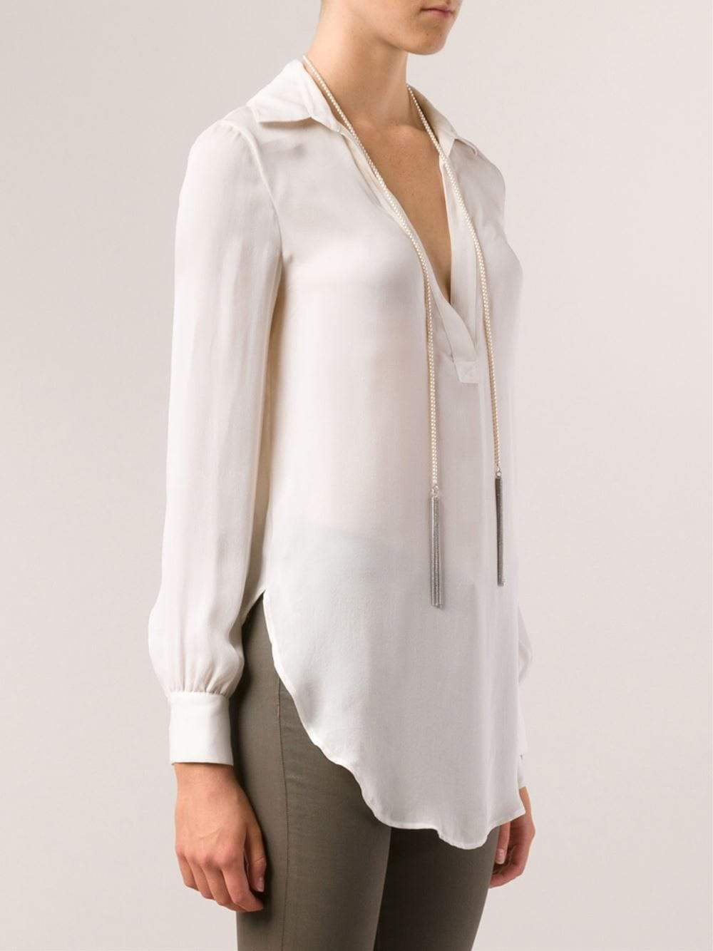 HAUTE HIPPIE-Blouse With Pearl Lariat-
