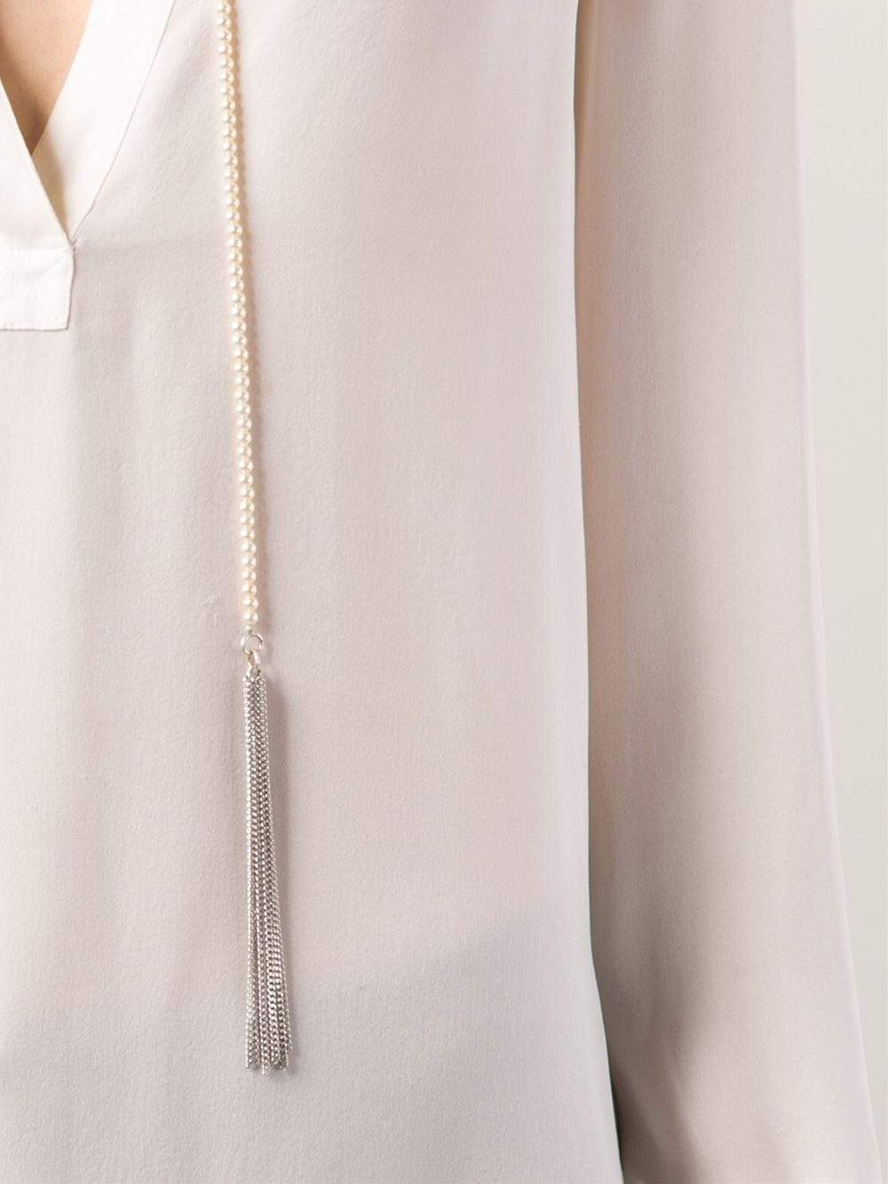 HAUTE HIPPIE-Blouse With Pearl Lariat-