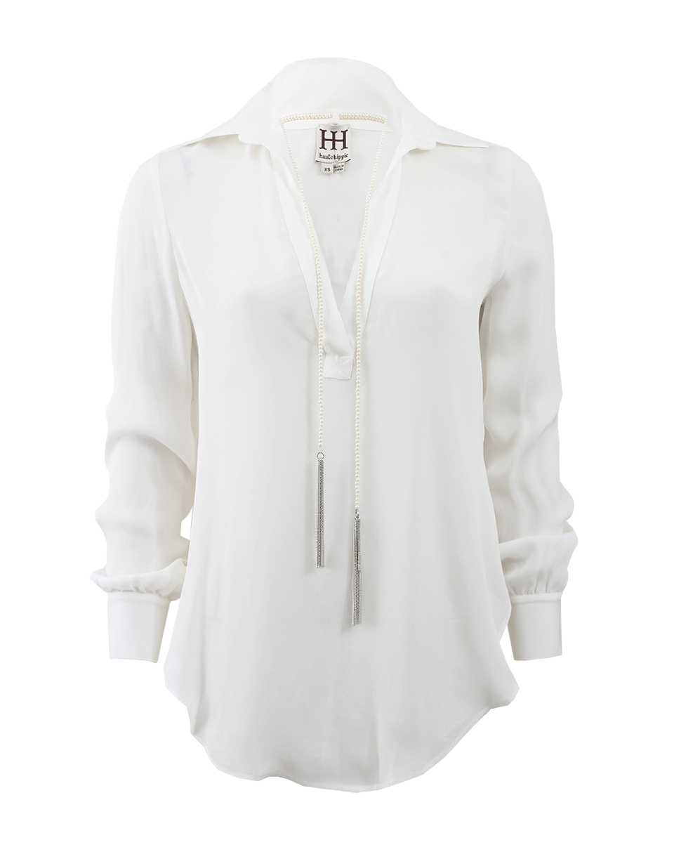 HAUTE HIPPIE-Blouse With Pearl Lariat-