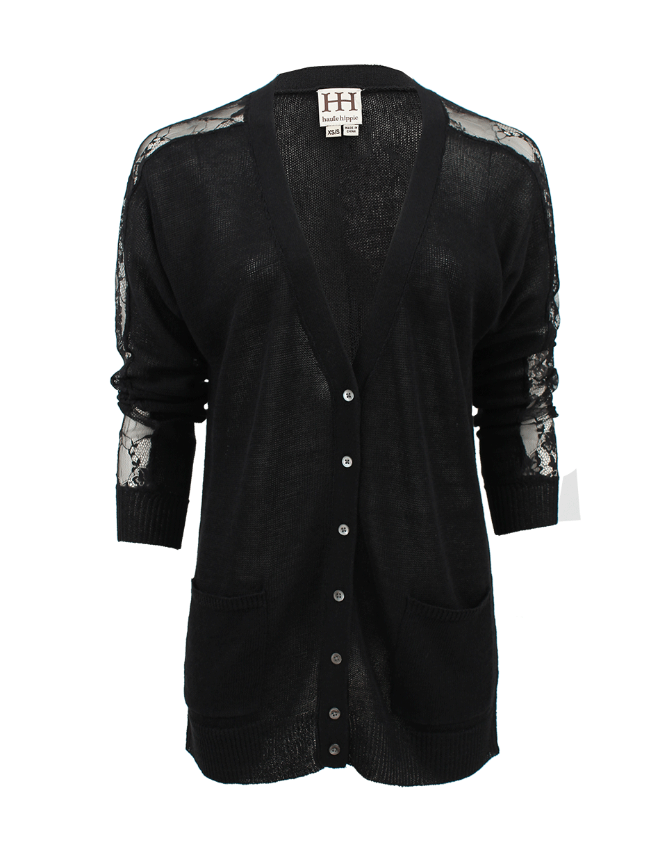 HAUTE HIPPIE-Long Sleeve Lace Cardigan-