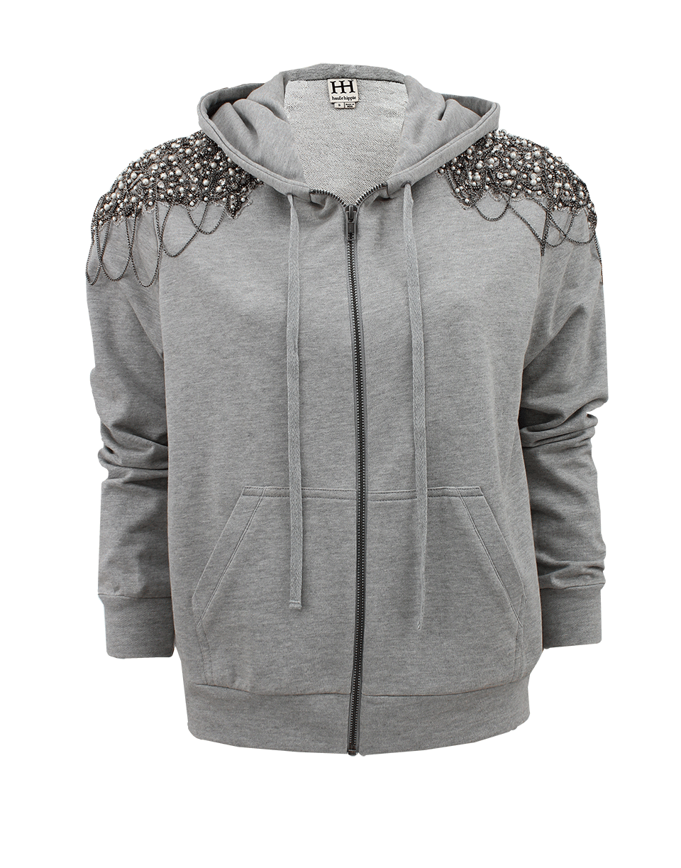 HAUTE HIPPIE-Long Sleeve Zip Up Embellished Hoodie-