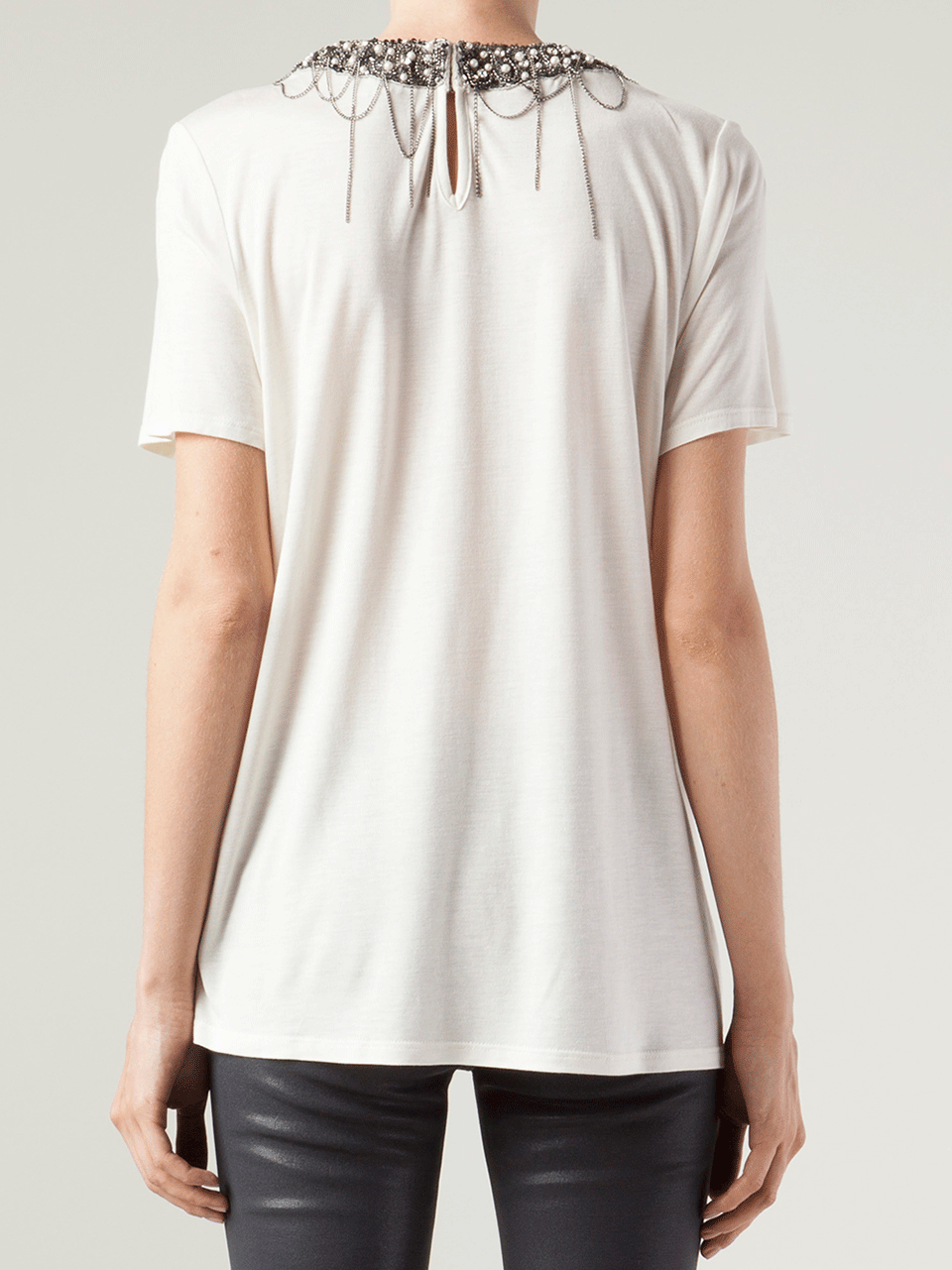 HAUTE HIPPIE-Short Sleeve Tee with Embellished Neckline-