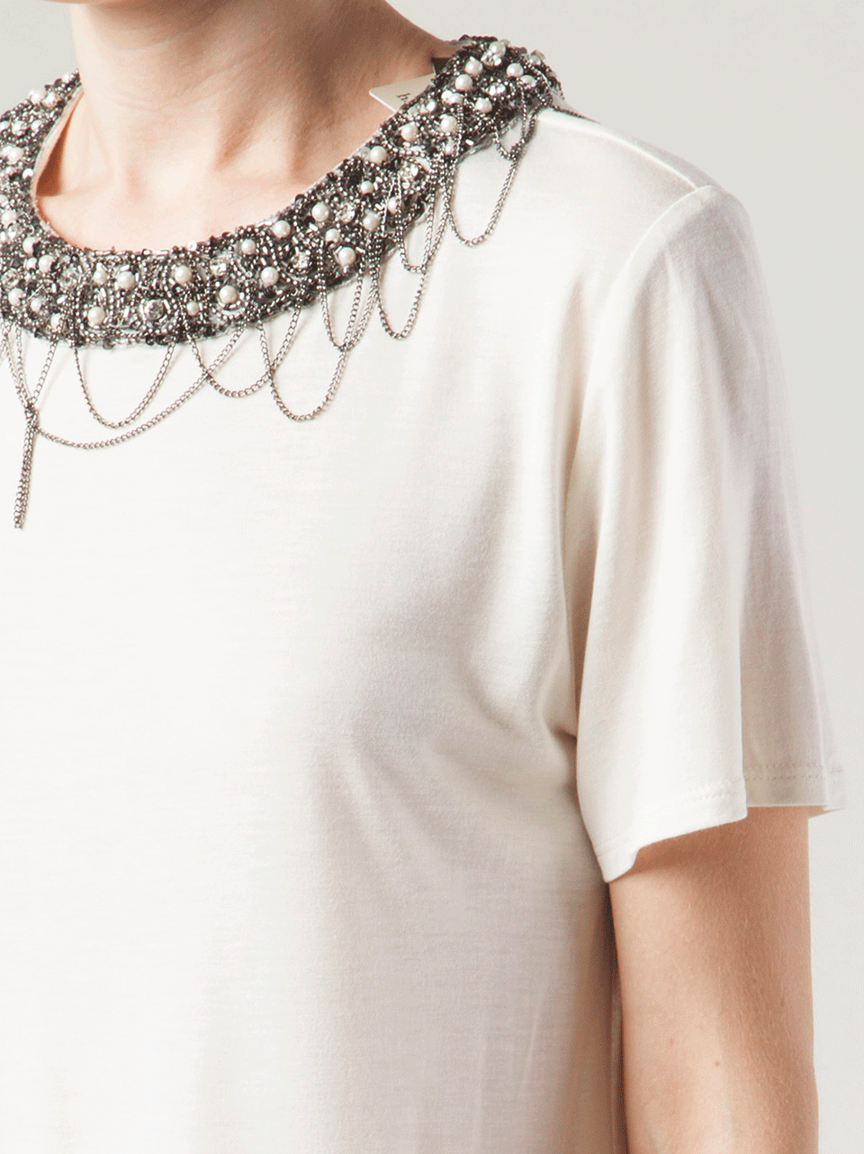 HAUTE HIPPIE-Short Sleeve Tee with Embellished Neckline-