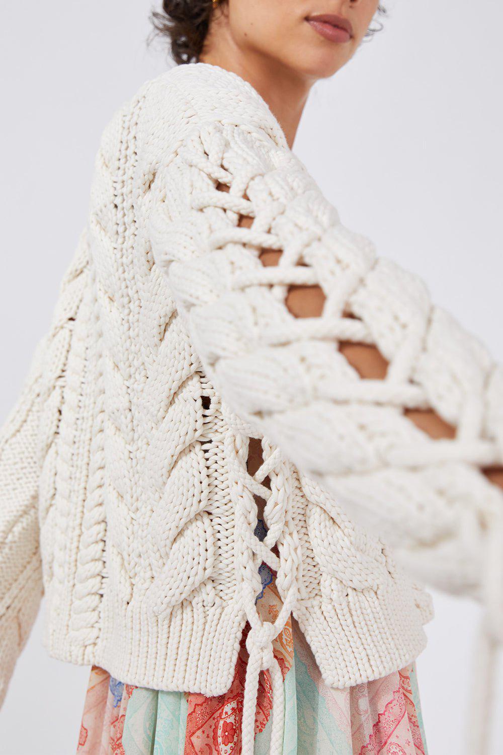 HAYLEY MENZIES-Lace Up Cable Cardigan-