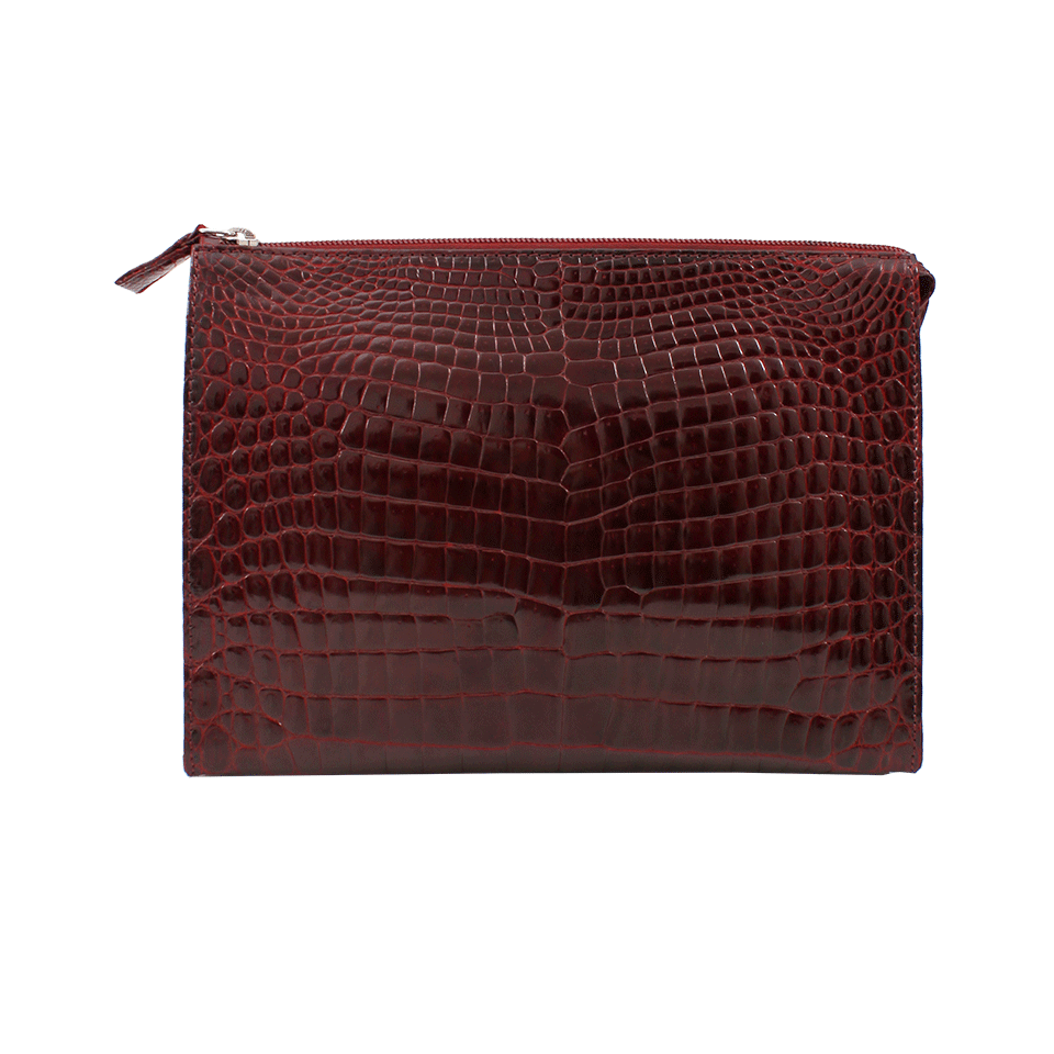HELENE HANDBAGS-Alligator Zip Clutch with Strap-BURGUNDY