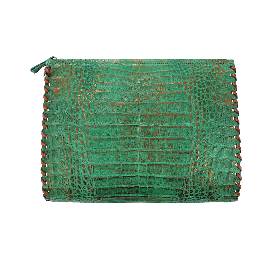 HELENE HANDBAGS-Whipstitch Alligator Clutch-GREEN