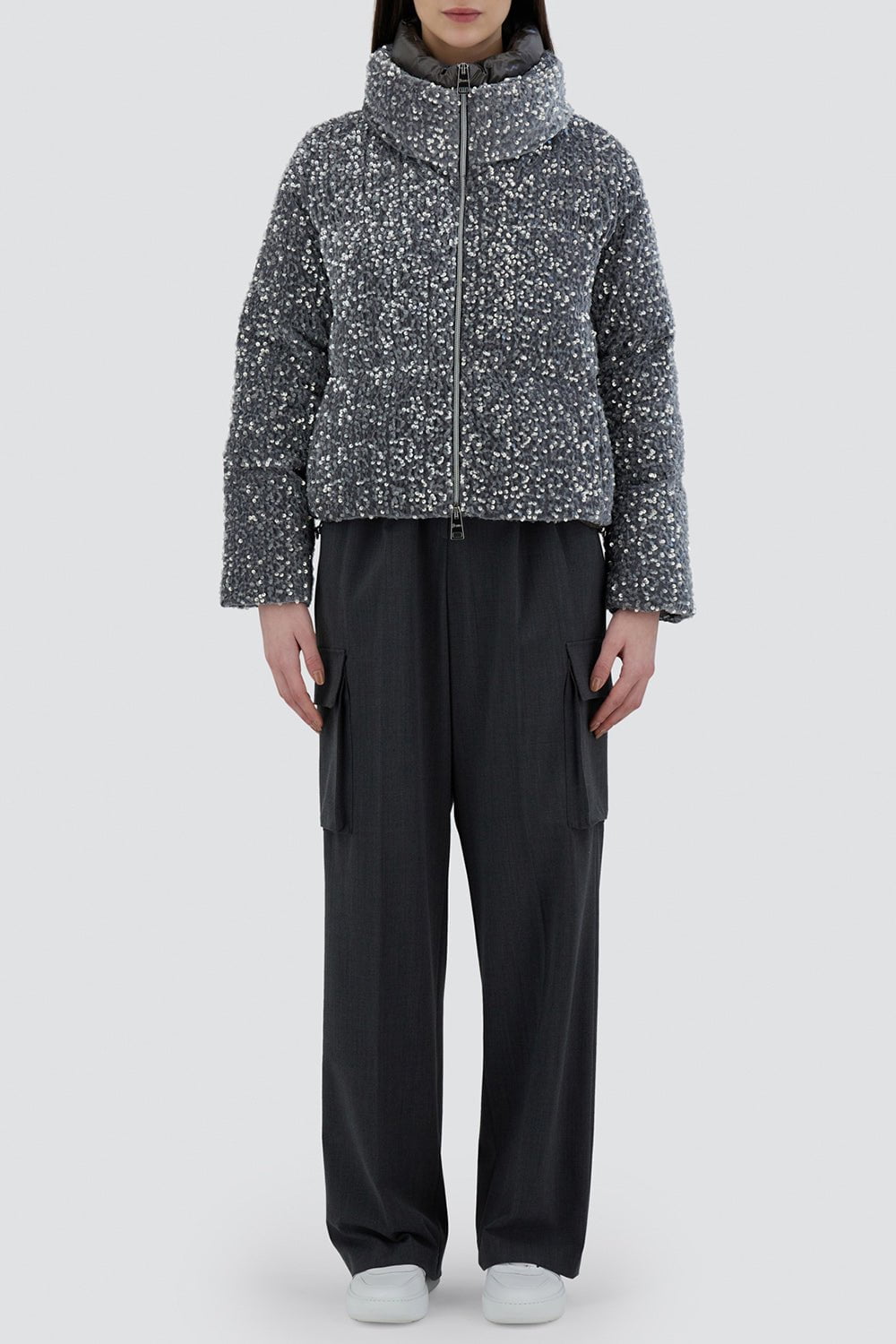 HERNO-Quilted Paillette Zip Jacket-