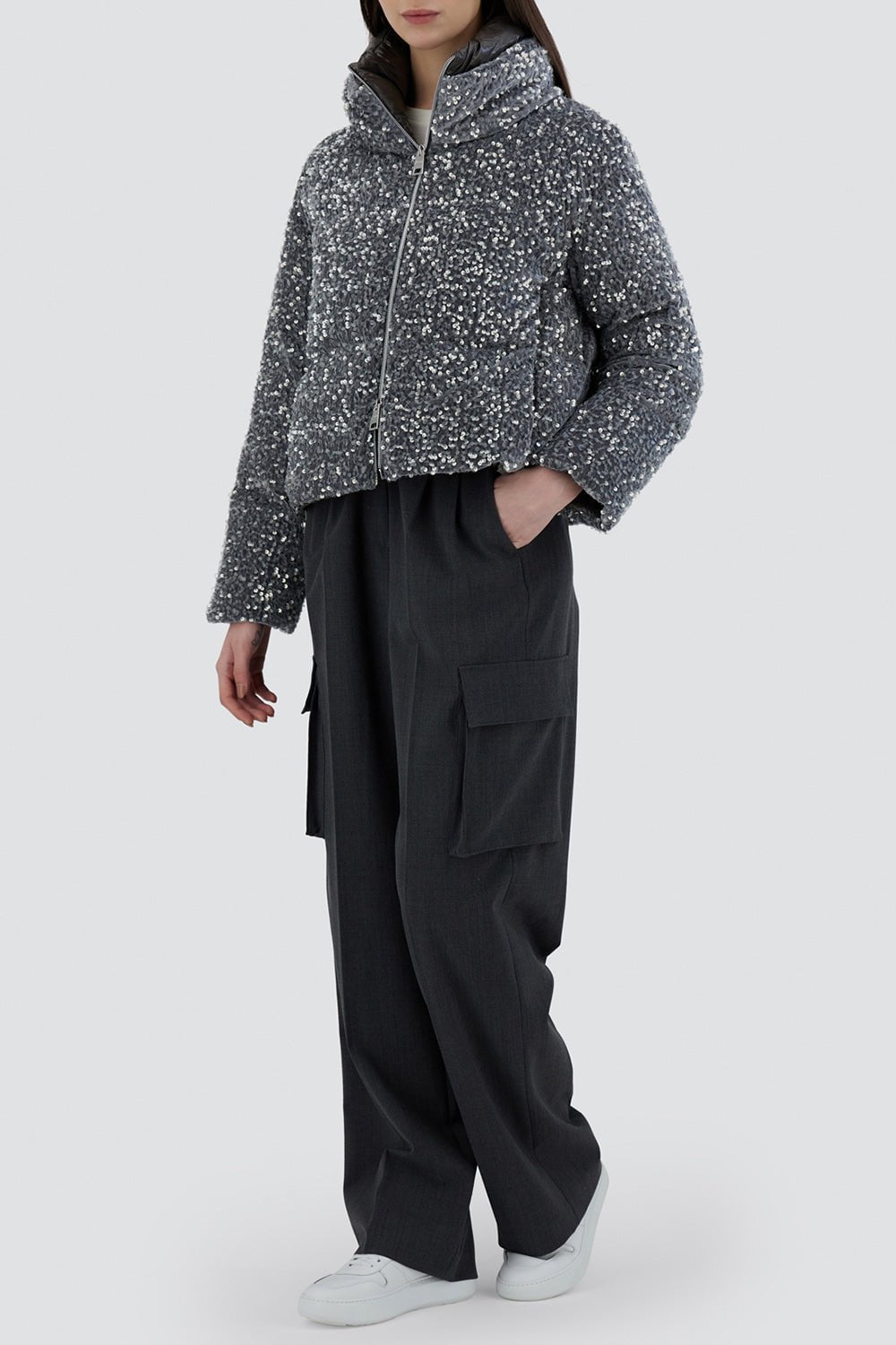 HERNO-Quilted Paillette Zip Jacket-