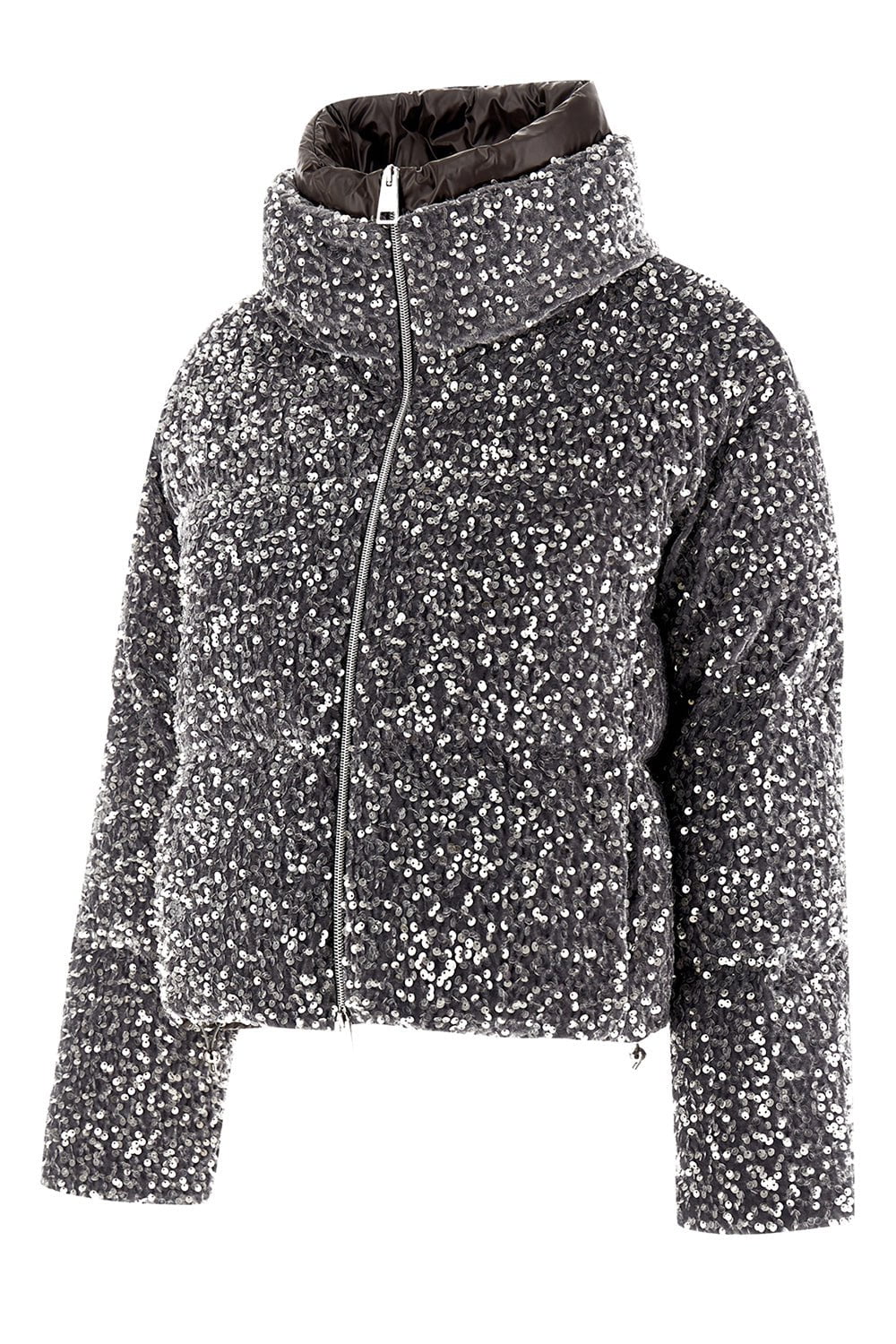 HERNO-Quilted Paillette Zip Jacket-