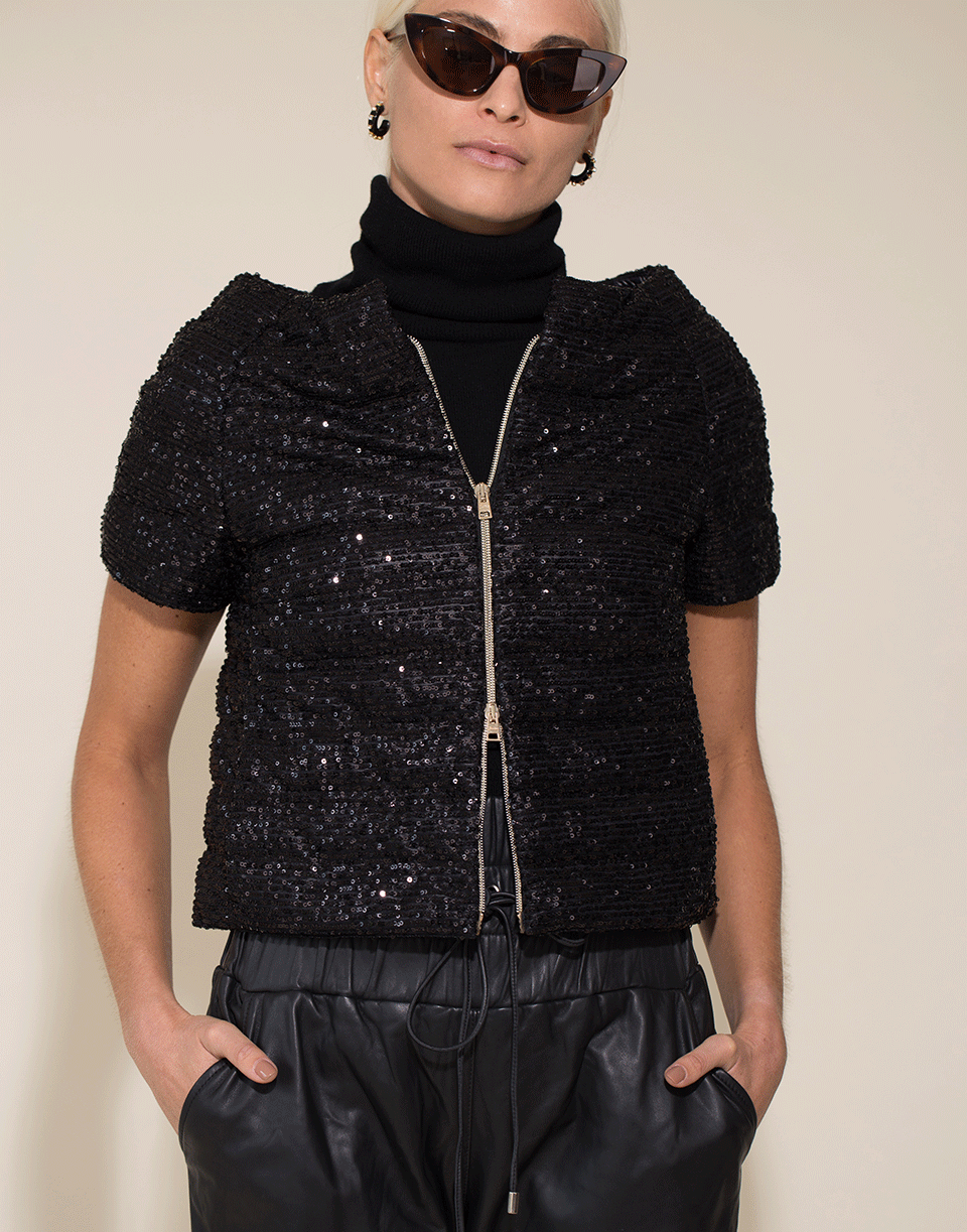 HERNO-Black Sequin Cap Sleeve Jacket-