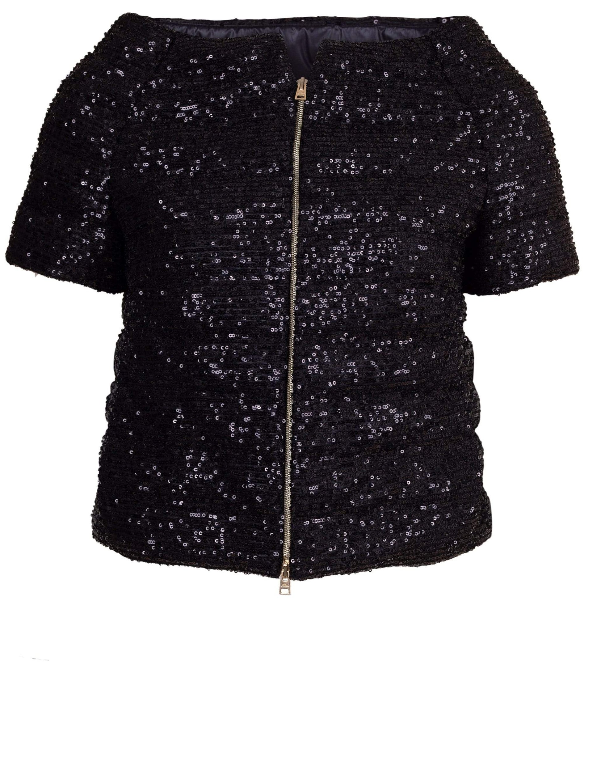 HERNO-Black Sequin Cap Sleeve Jacket-