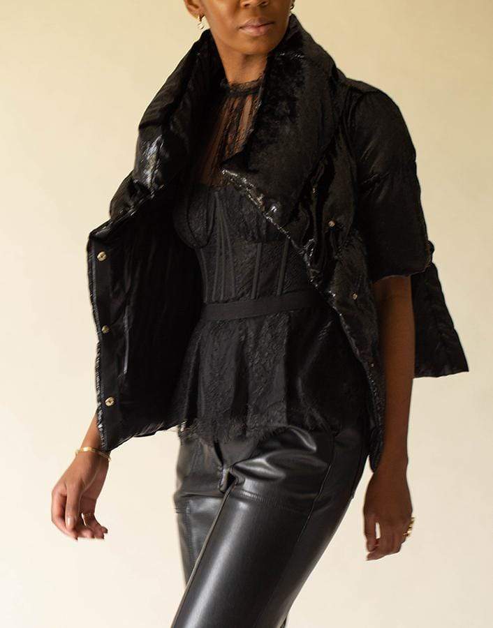 HERNO-Black Short Sleeve Crystal Velvet Jacket-