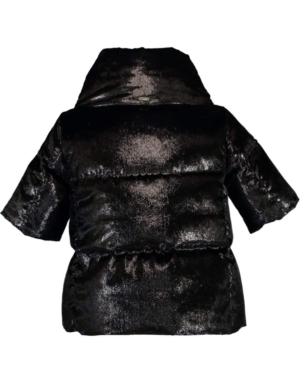 HERNO-Black Short Sleeve Crystal Velvet Jacket-