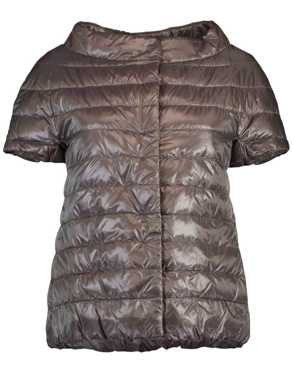 HERNO-Charcoal Classic Nylon Cap Sleeve Jacket-