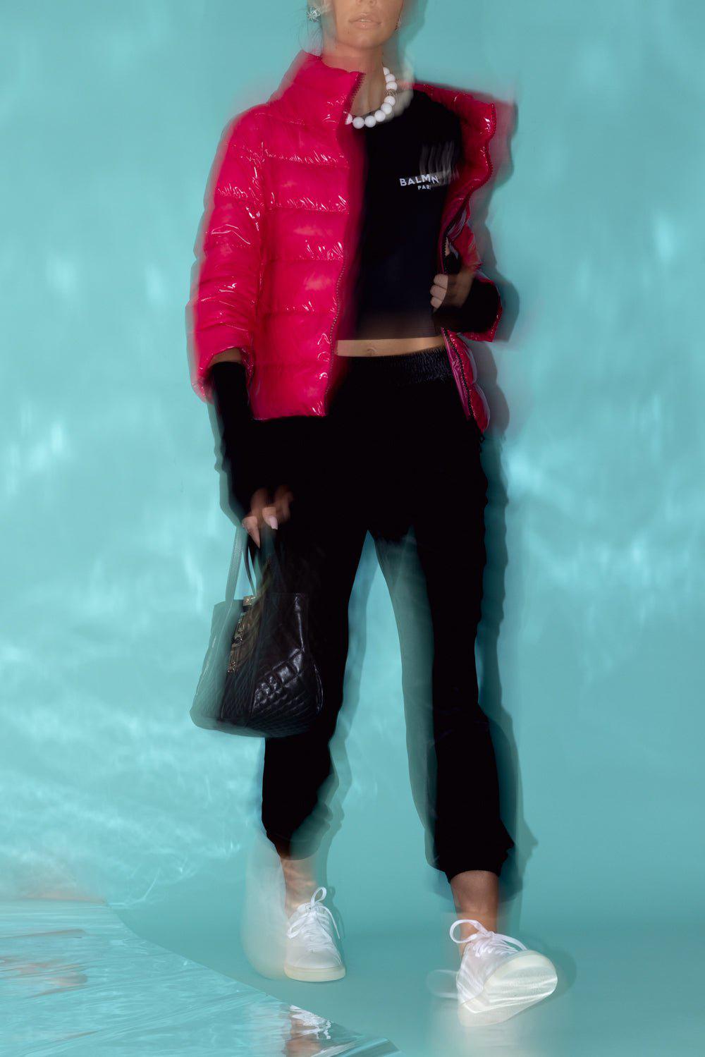 HERNO-Glossy Short Jacket with Gloves-