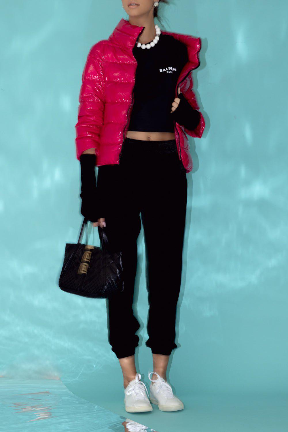 HERNO-Glossy Short Jacket with Gloves-