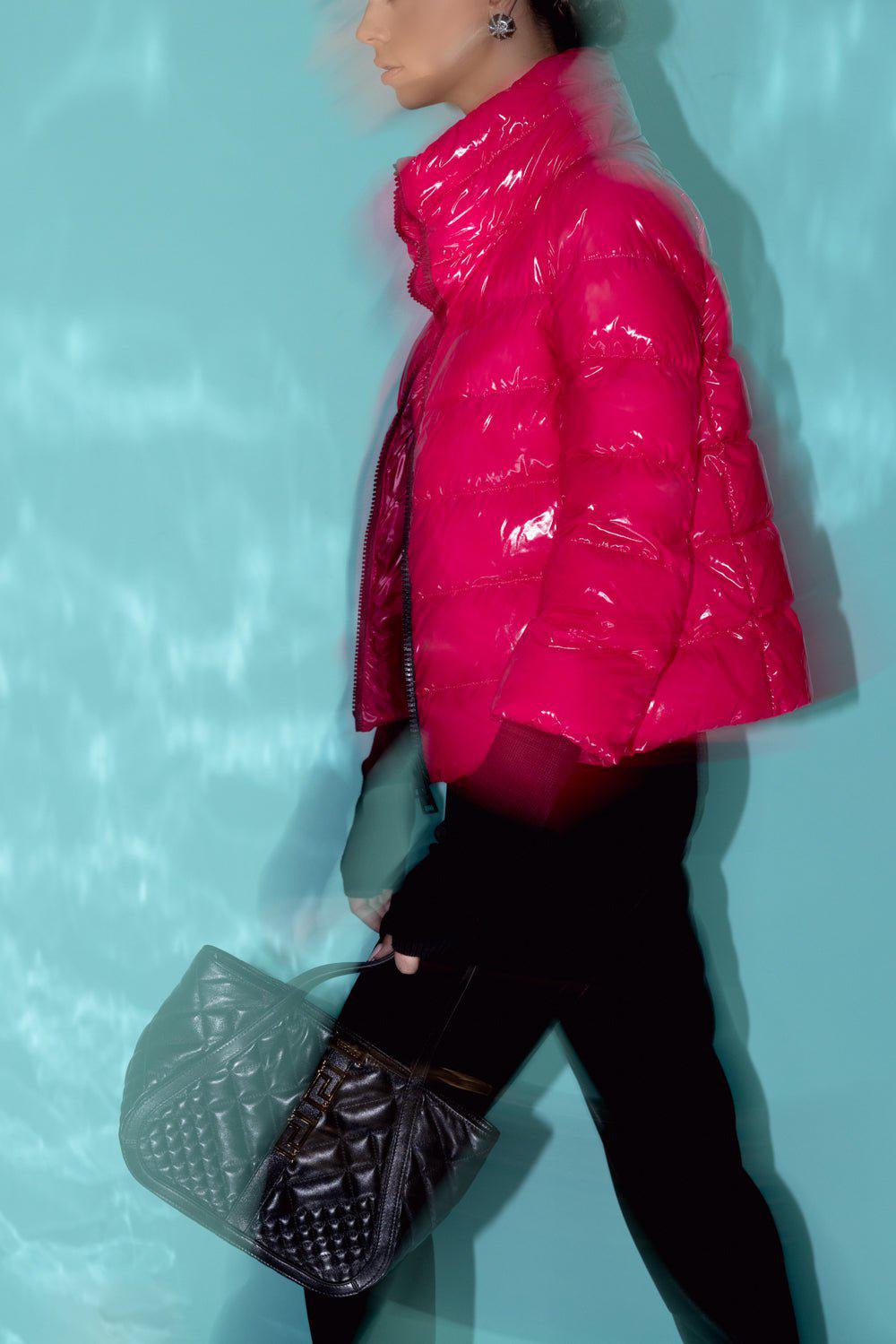 HERNO-Glossy Short Jacket with Gloves-