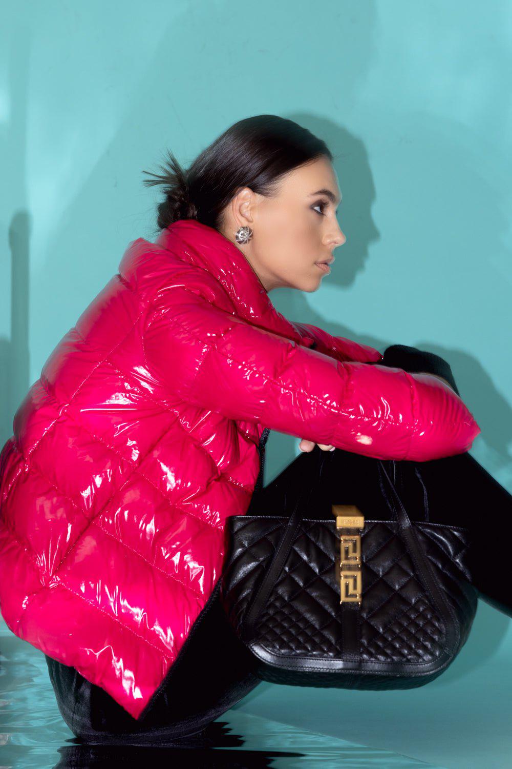 HERNO-Glossy Short Jacket with Gloves-