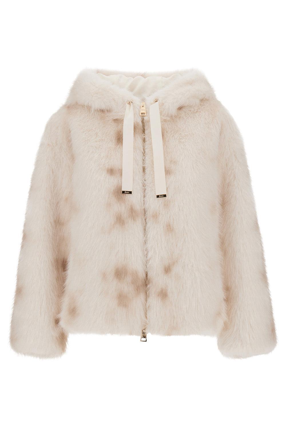 Faux Lynx Fur Hooded Jacket-WHITE-36-CLOTHINGJACKETCASUAL-HERNO