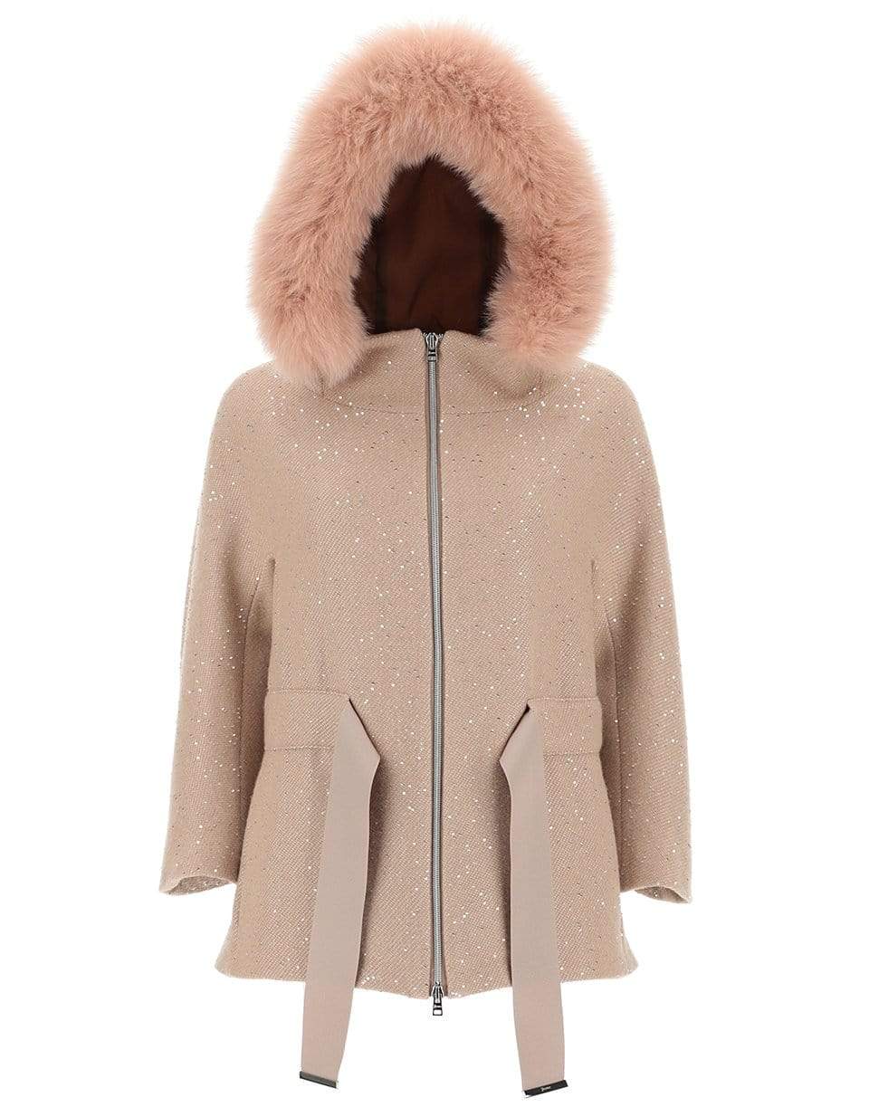 HERNO-Fur Hood Bracelet Sleeve Coat-