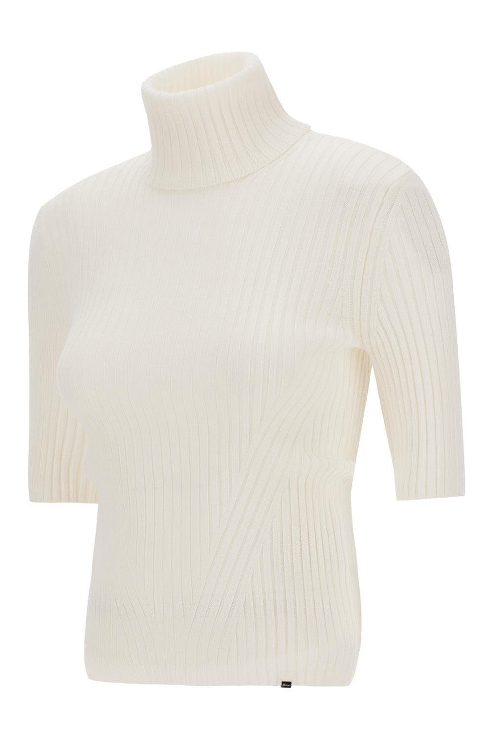 Short Sleeve Ribbed Turtleneck-WHITE-XS-CLOTHINGTOPKNITS-HERNO