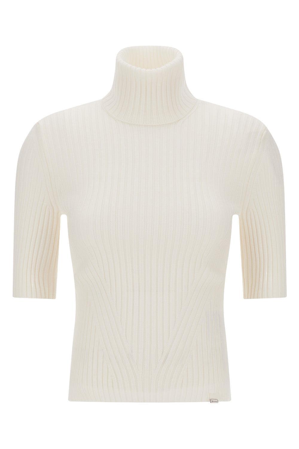 Short Sleeve Ribbed Turtleneck-WHITE-XS-CLOTHINGTOPKNITS-HERNO