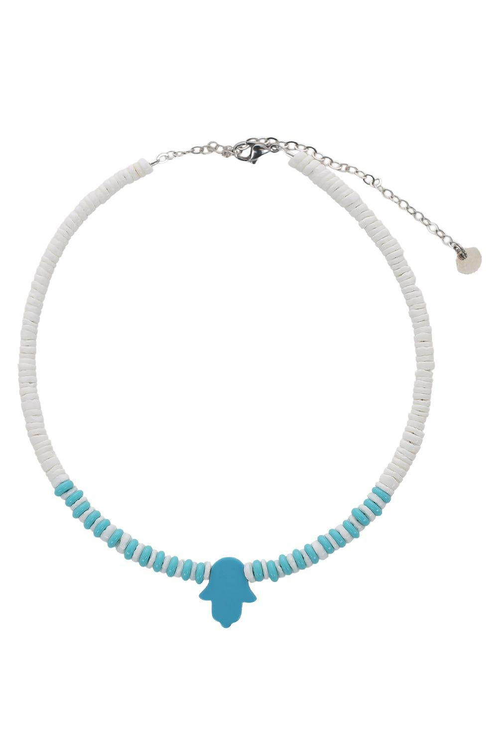 White Turquoise Beaded Hamsa Necklace-WHT/BLU-JEWELRYBOUTIQUENECKLACE O-HIJAS DE PUKA