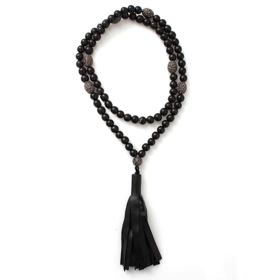 HIPCHIK-Wooden Bead Tassel Necklace-BLACK
