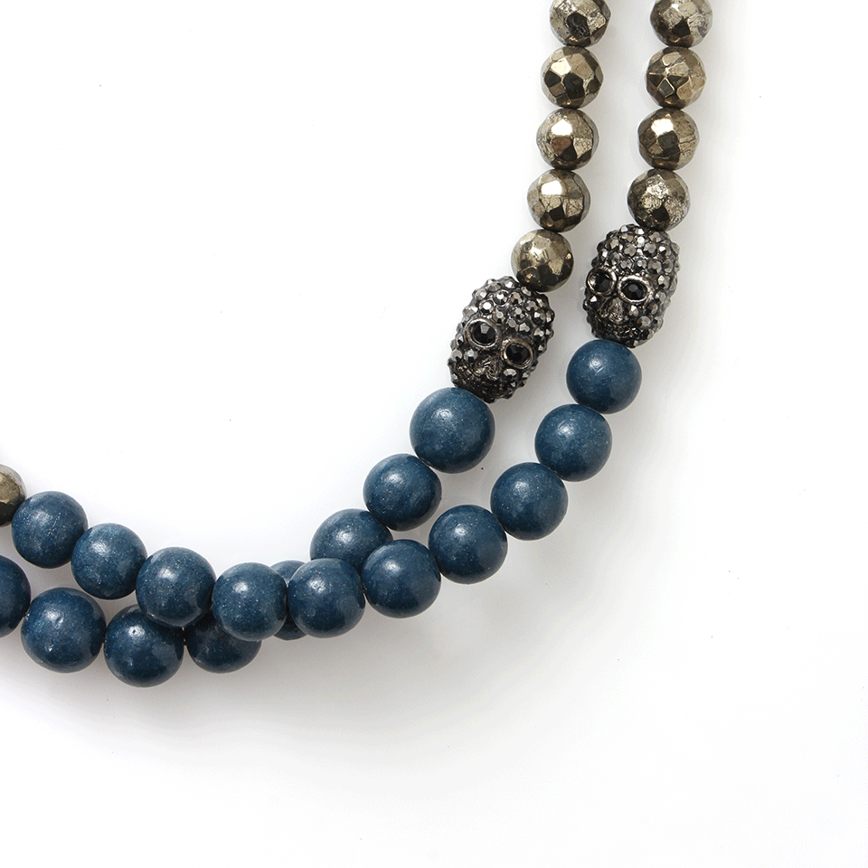 HIPCHIK-Pyrite Necklace With Skull Detail-BLUE