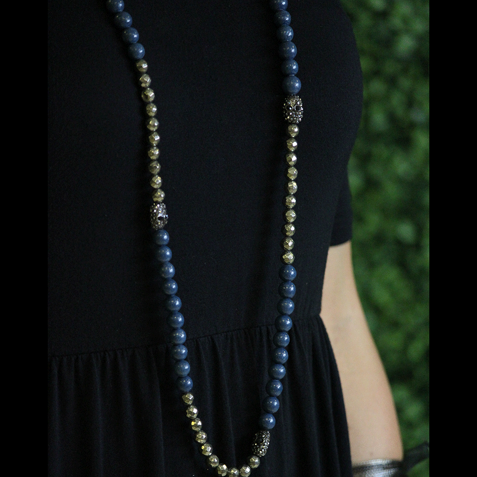 HIPCHIK-Pyrite Necklace With Skull Detail-BLUE