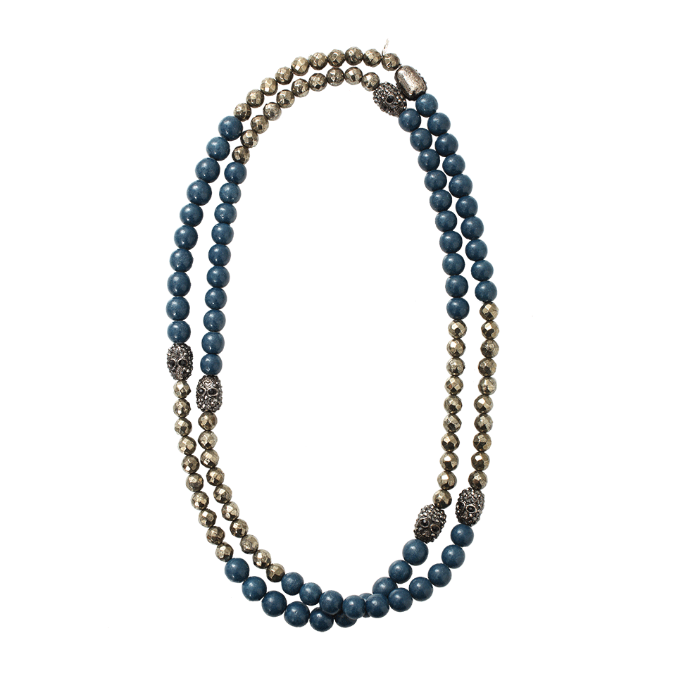 HIPCHIK-Pyrite Necklace With Skull Detail-BLUE