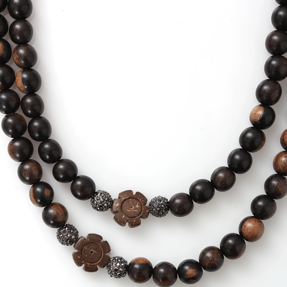 HIPCHIK-Tiger Wood Necklace With Wooden Flowers-COCO