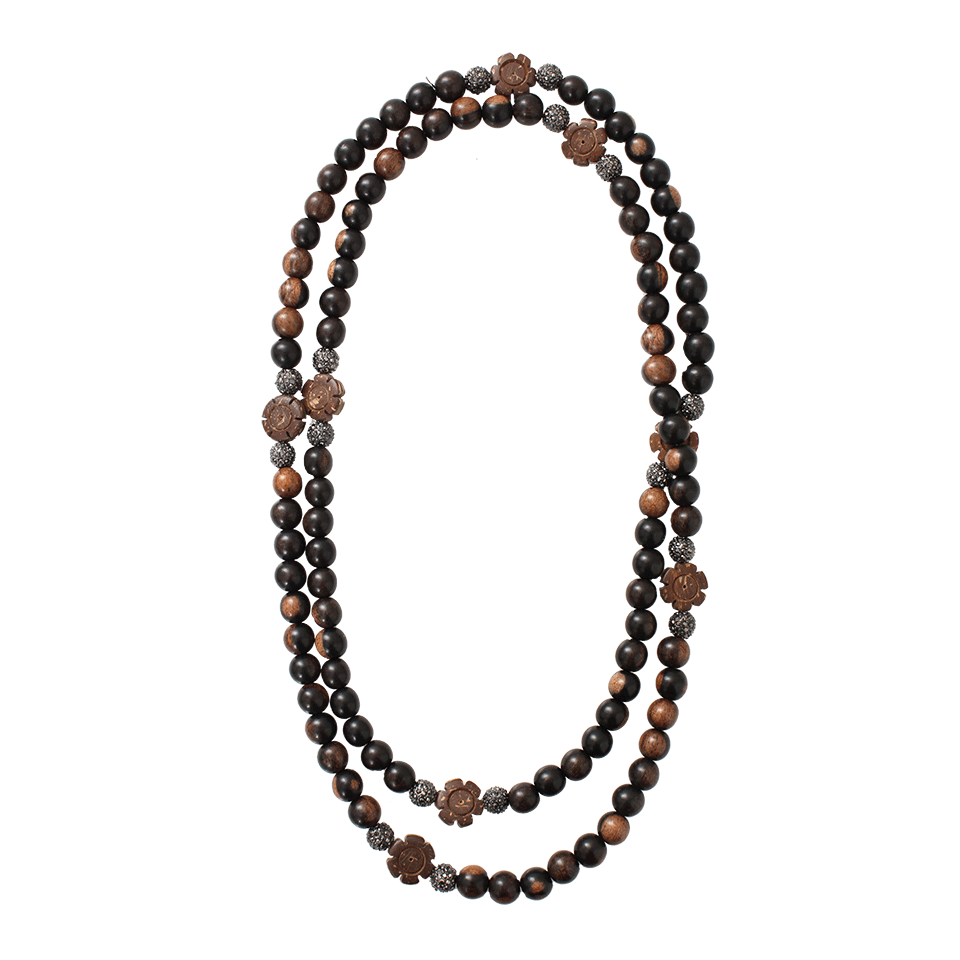 HIPCHIK-Tiger Wood Necklace With Wooden Flowers-COCO