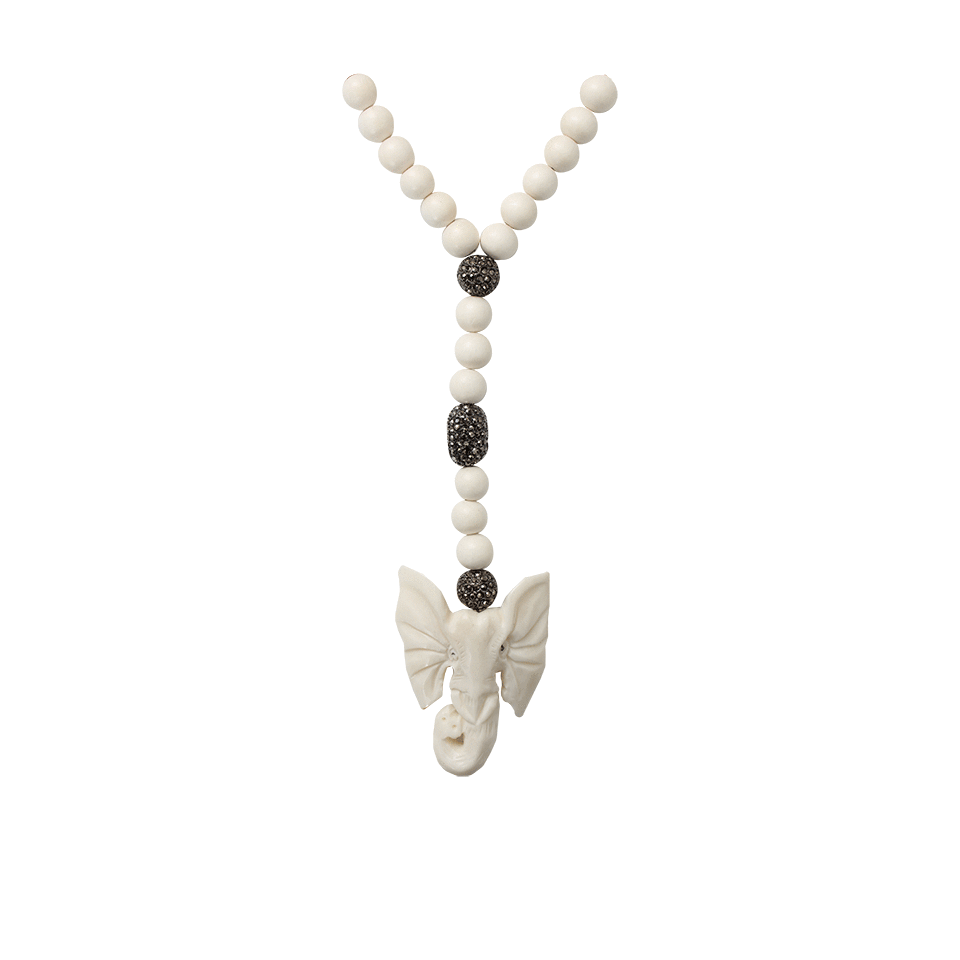 HIPCHIK-Wood Necklace With Elephant Pendant-WHITE