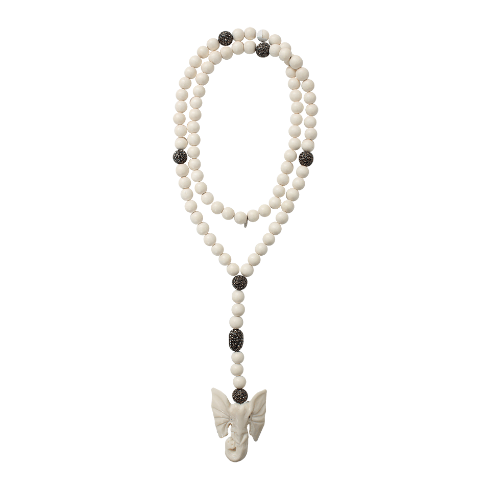 HIPCHIK-Wood Necklace With Elephant Pendant-WHITE