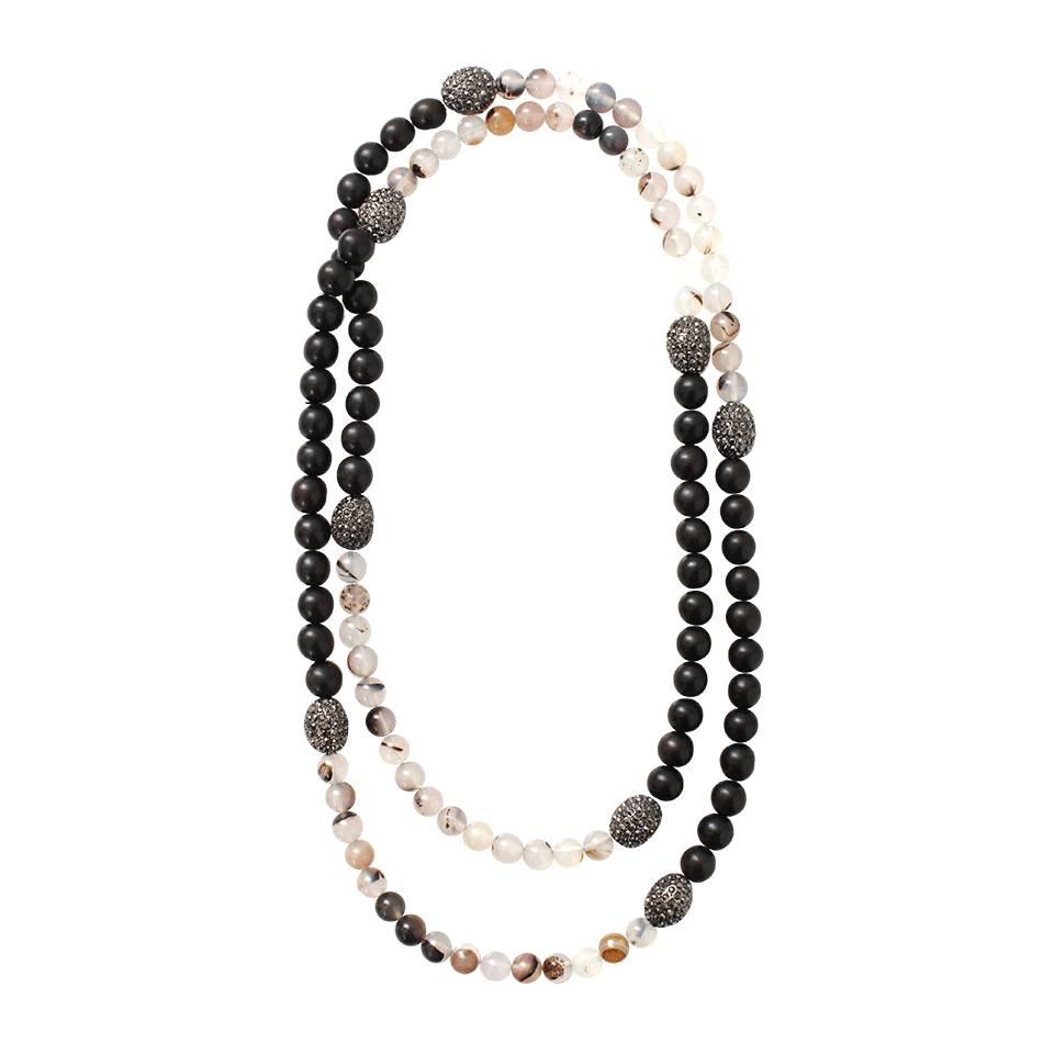HIPCHIK-Wood And Clear Quartz Necklace-WHT/BLK