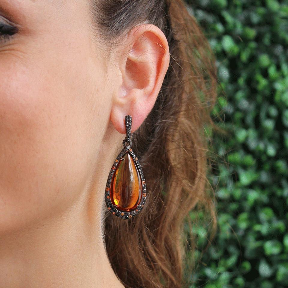 INBAR-Citrine Drop Earrings-BLACK GOLD