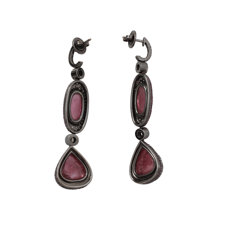 INBAR-Pink Tourmaline And Diamond Drop Earrings-BLACK GOLD