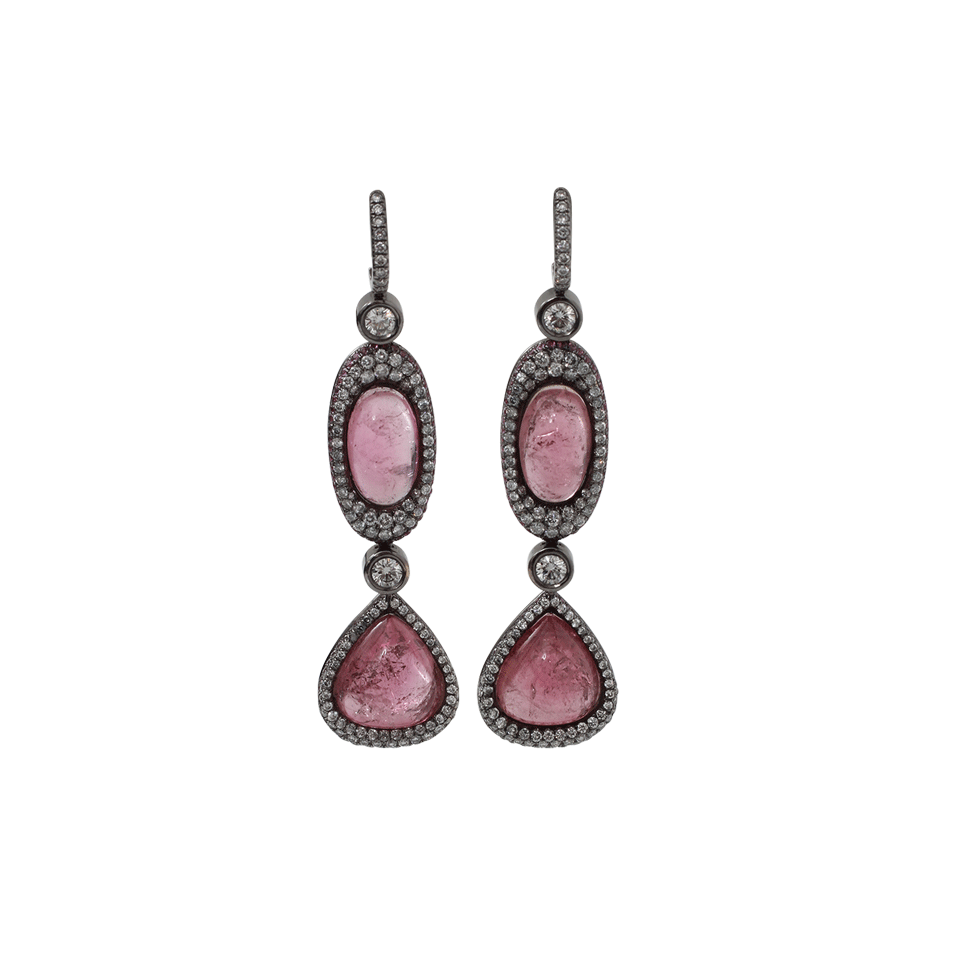 INBAR-Pink Tourmaline And Diamond Drop Earrings-BLACK GOLD