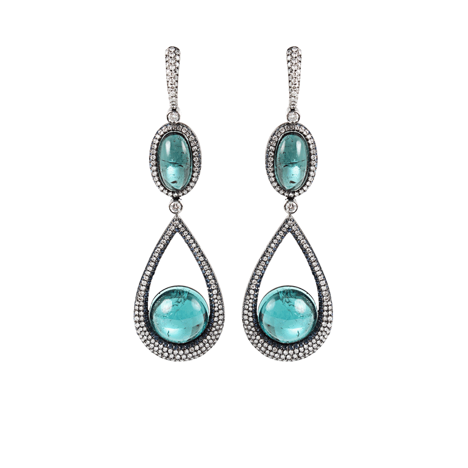 INBAR-Tourmaline and Diamond Double-Drop Earrings-BLCK GLD