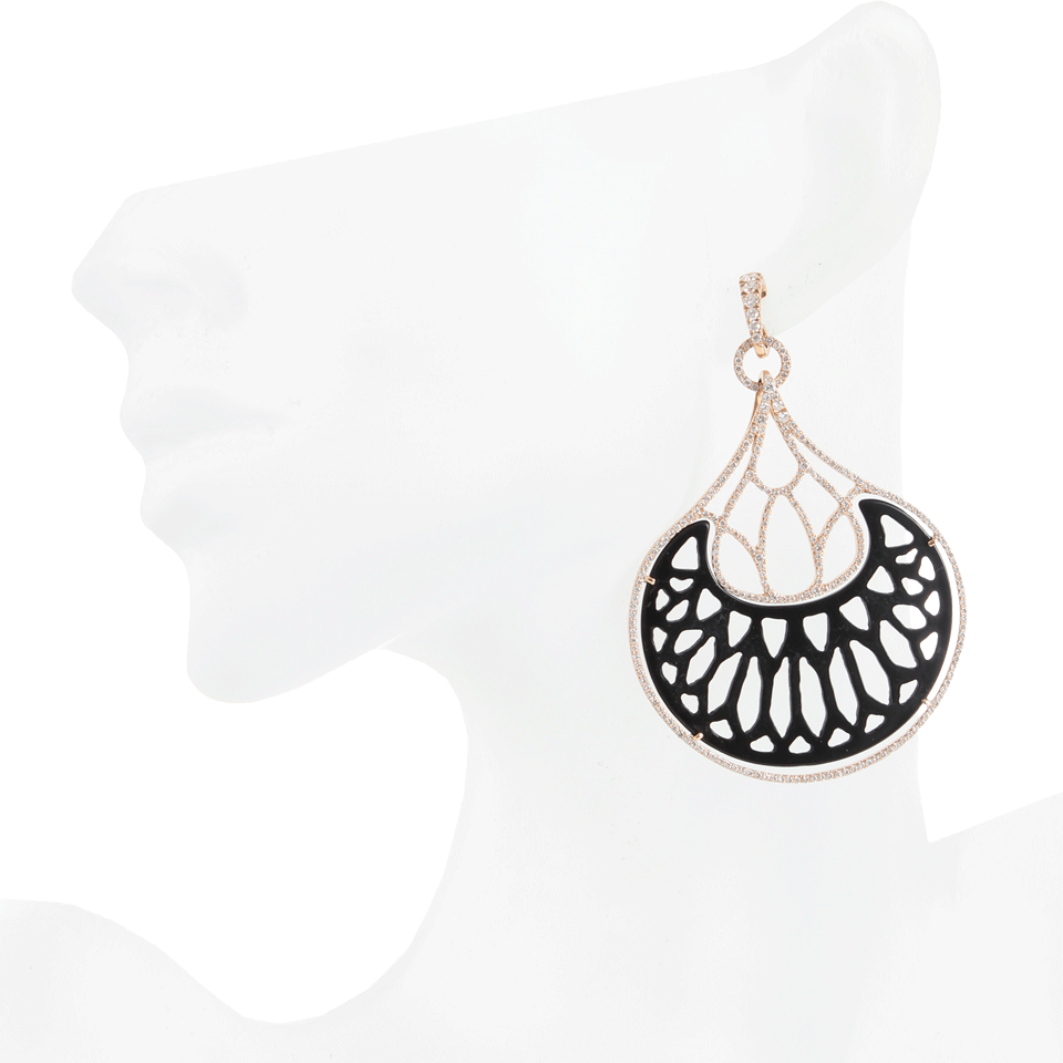 INBAR-Onyx and Diamond Hand-Carved Earrings-ROSE GLD